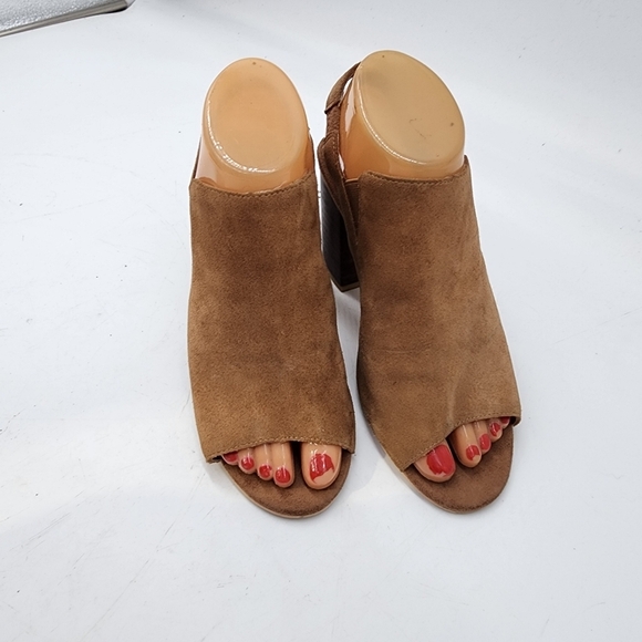 Fall Sbicca Womens Brown Tan Stacked Slingback Open Toe Suede Booties Sz 7 - Picture 2 of 14